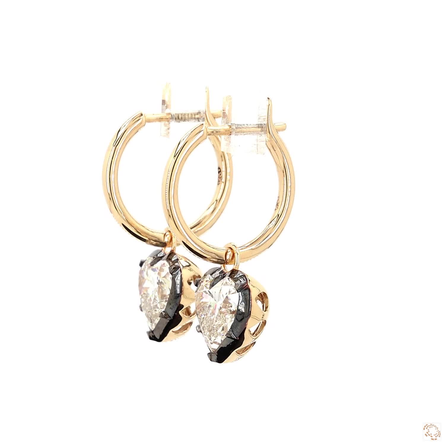 5.16 Ct Blackened Gold Heart Diamond Drip Drop Earrings in 14K Gold