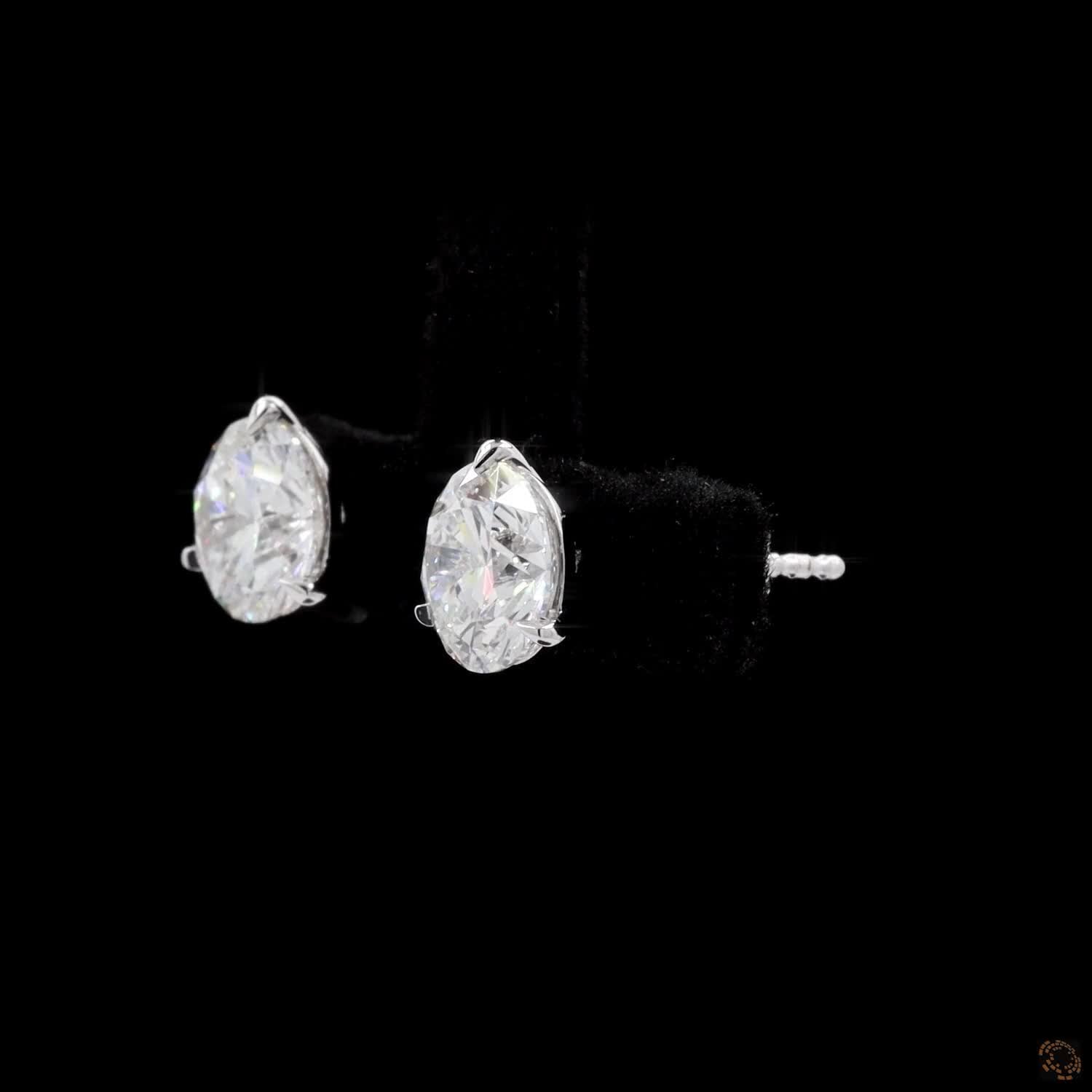 3.06 Ct 3-Prong Pear-Shaped Diamond Stud Earrings with V-Prong Tip