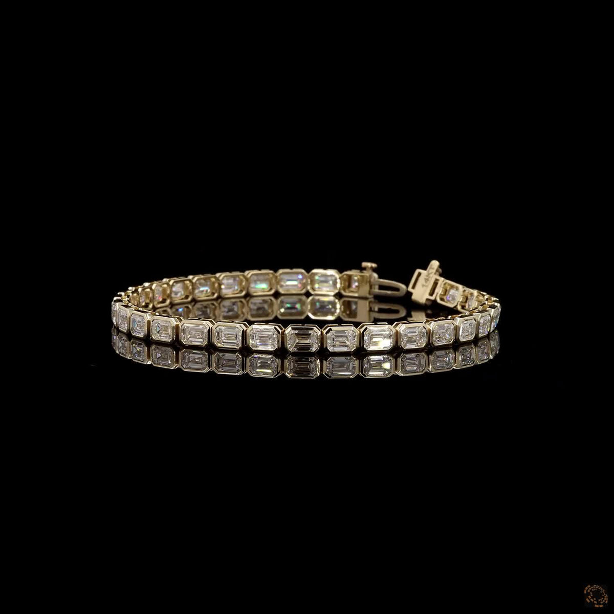 10.13 Ct East-West Bezel-Set Emerald Cut Diamond Tennis Bracelet in Yellow Gold