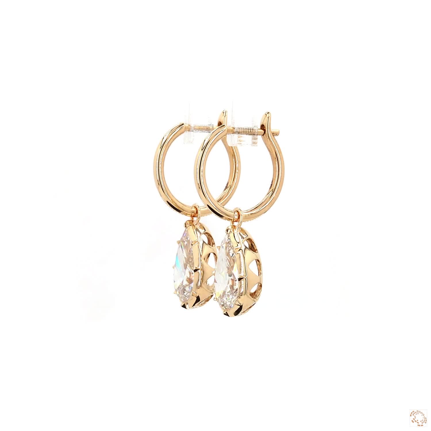 6.18 Ct Pear-Shaped Diamond Solitaire Yellow Gold Huggie Charm Earrings
