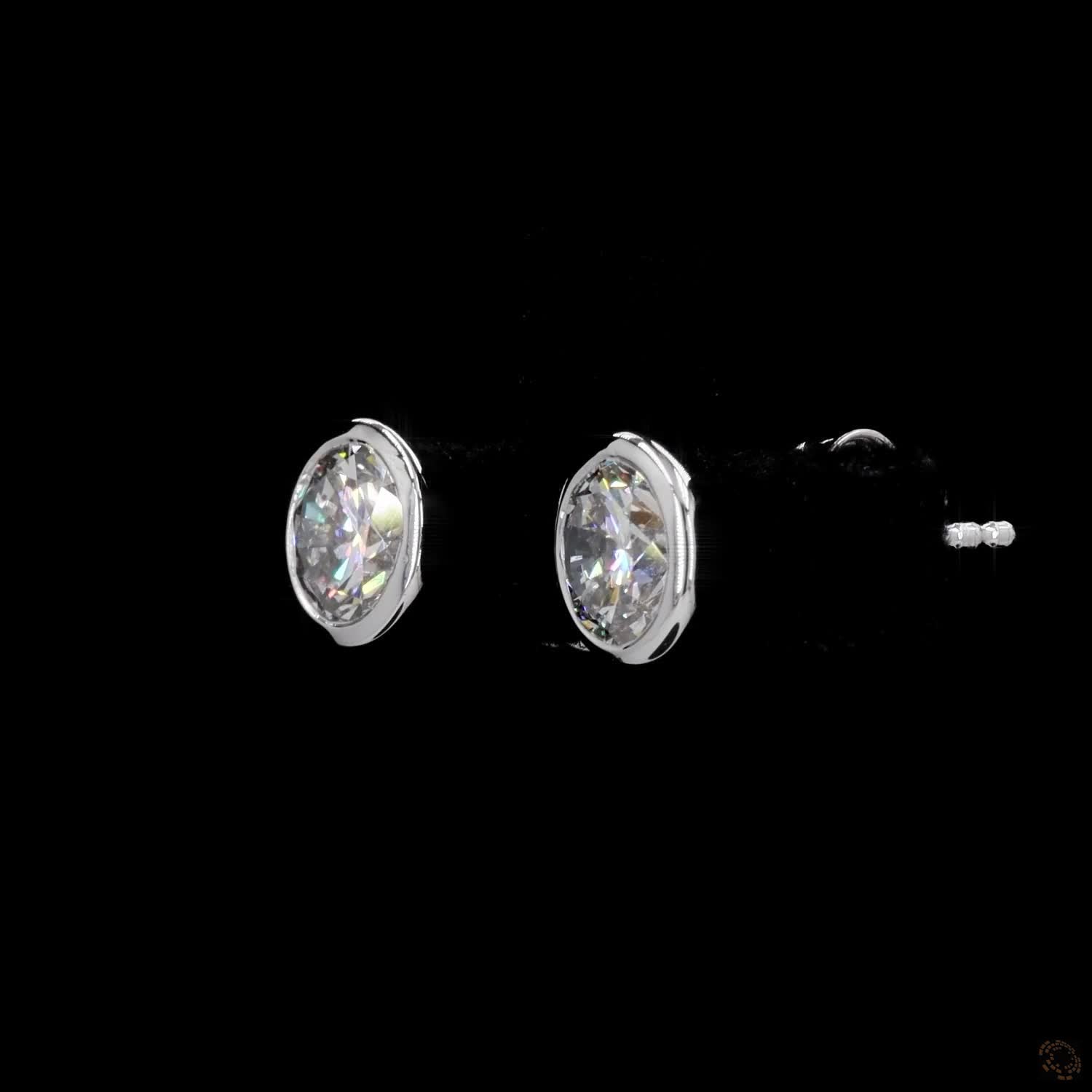 2.13 Ct Round Diamond Solitaire Stud Earrings, High-Polish 14K White Gold Compass-Set Single-Claw Studs for Women