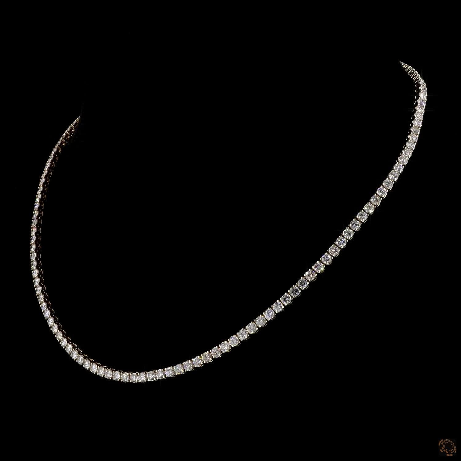 8.56 Ct Classic Round Brilliant Eternity Tennis Line Necklace in Yellow Gold