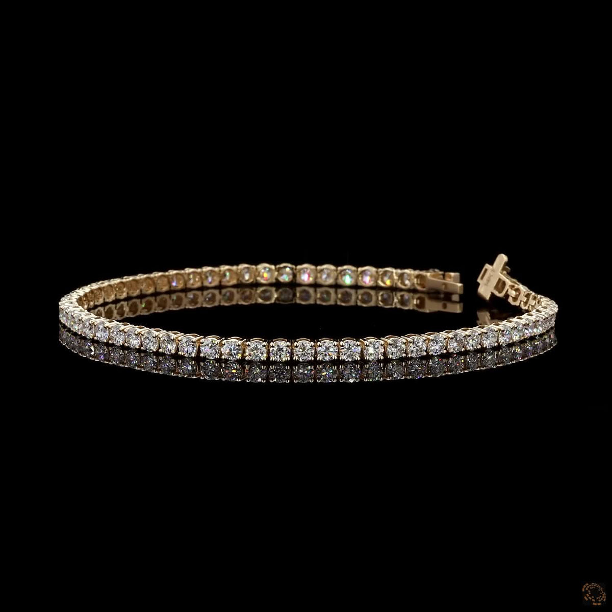 3.98 Ct 14K Yellow Gold Graduated Round  Tennis Bracelet with Double Latch Box Clasp