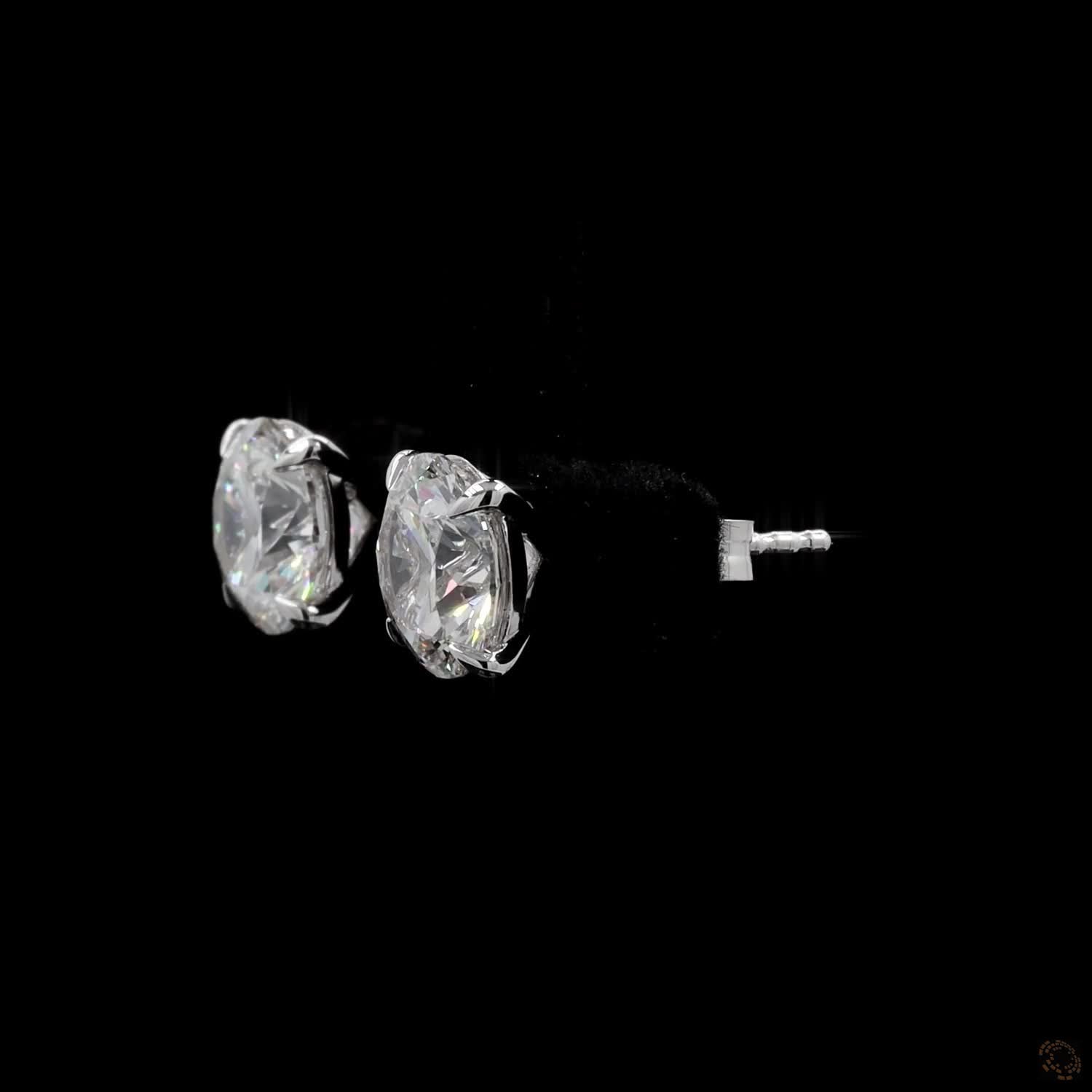 4.07 Ct Round Diamond Solitaire Stud Earrings, High-Polish 14K White Gold Double-Claw Studs for Women
