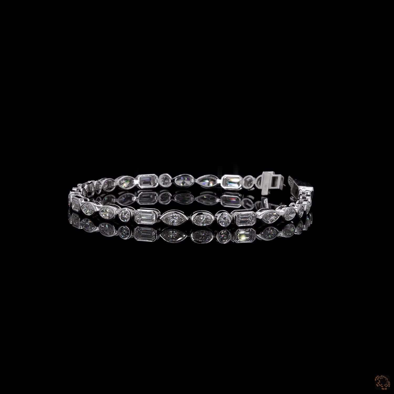 6.19 Ct Silver-Tone Geometric Crystal Bracelet for Women – Elegant Sparkling Link Bracelet