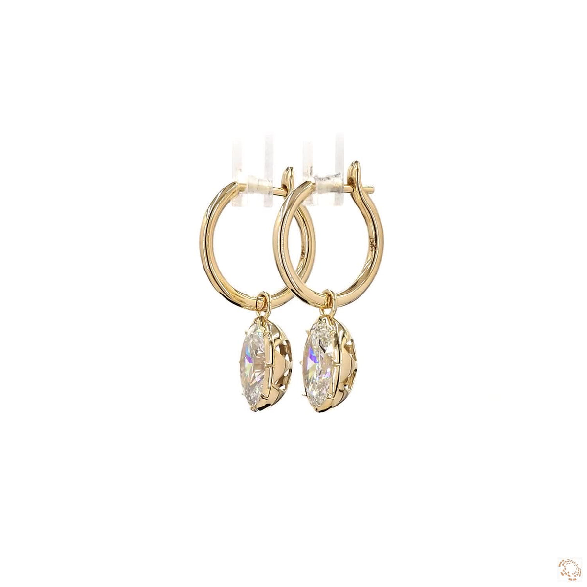 4.25 ct Oval Diamond Dangle Huggie Hoop Earrings, Solid 14K Yellow Gold Solitaire Drop Earrings