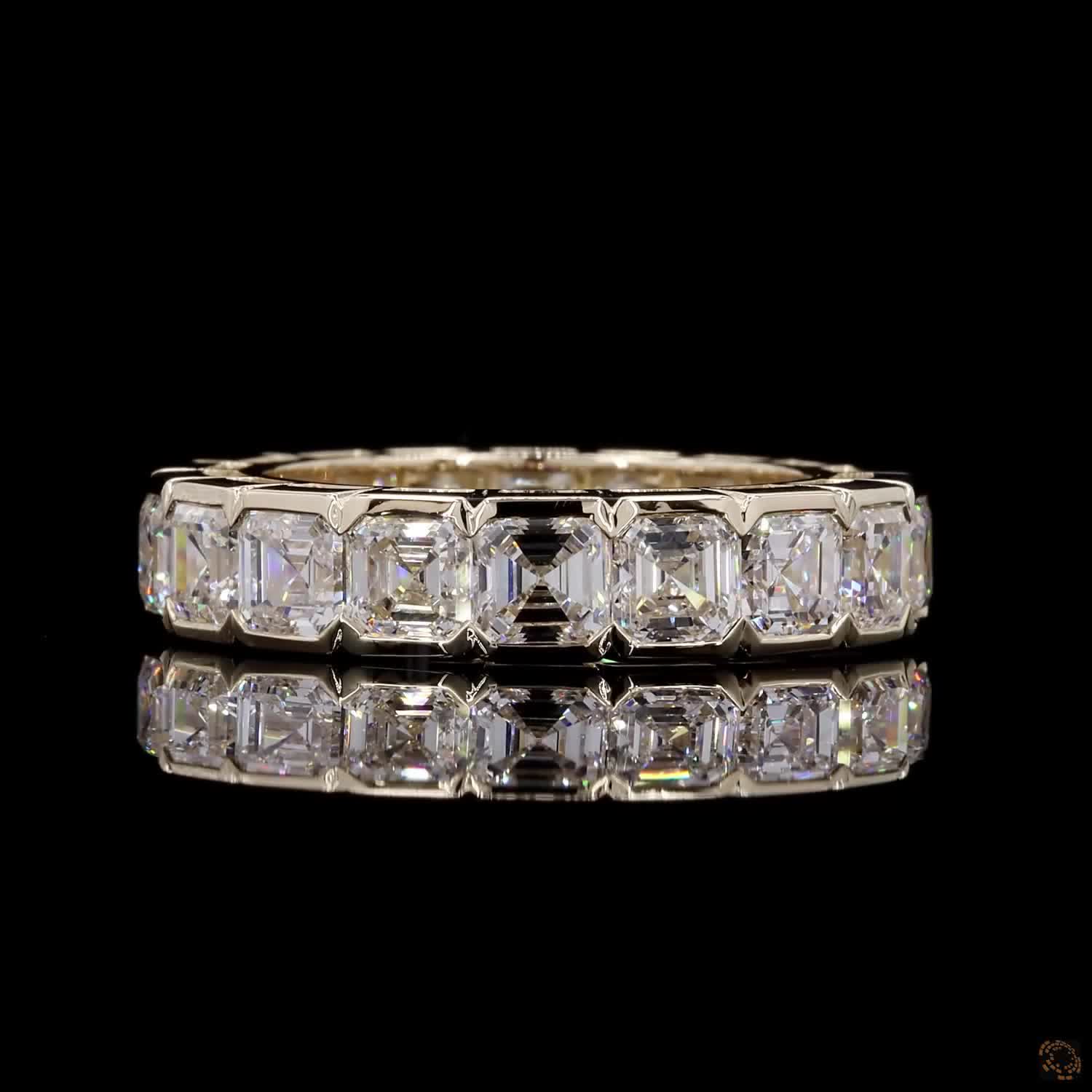 7.34 Ct Asscher Cut Diamond Bezel Eternity Ring | Full Asscher Diamond Wedding Band in 14K Yellow Gold