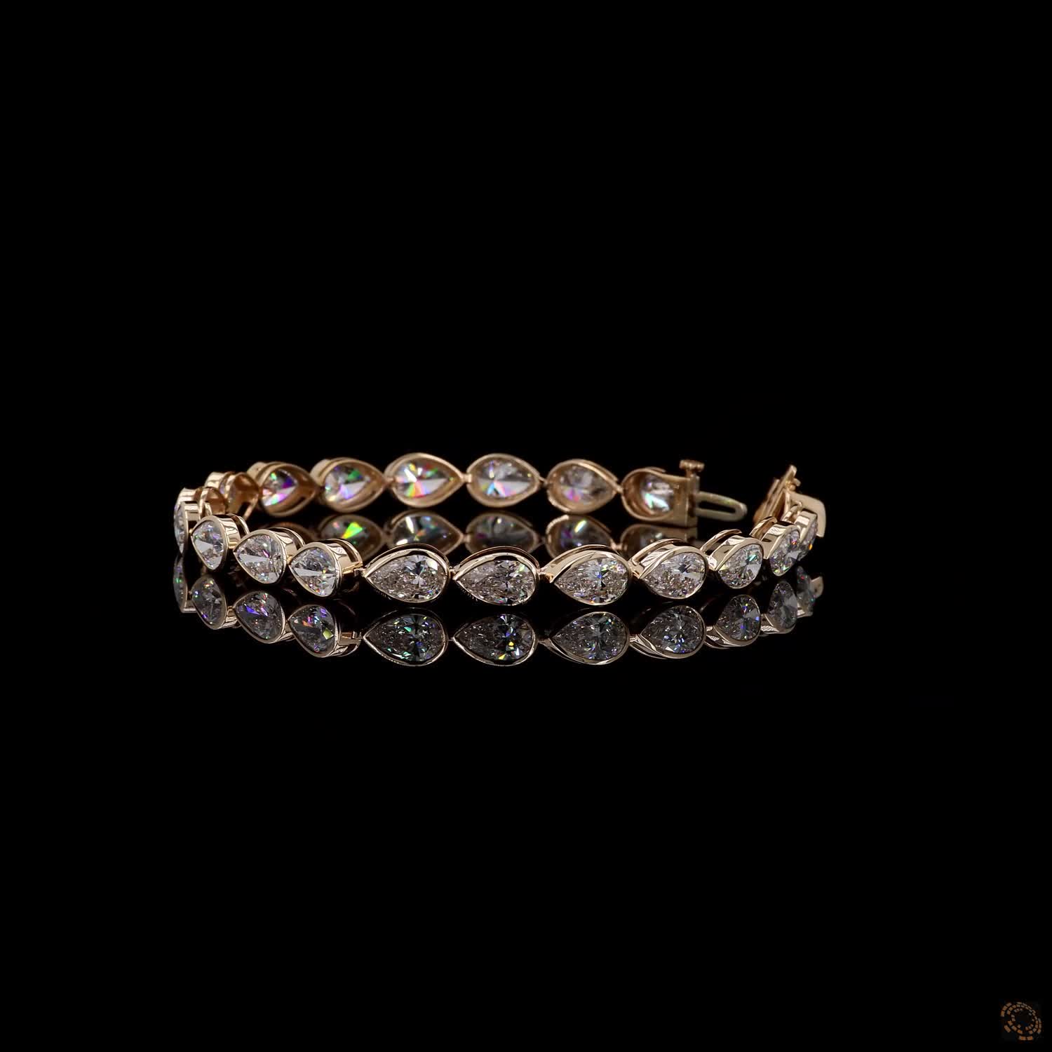12.85 Ct 14K Yellow Gold Pear-Shaped Diamond Bezel Line Bracelet