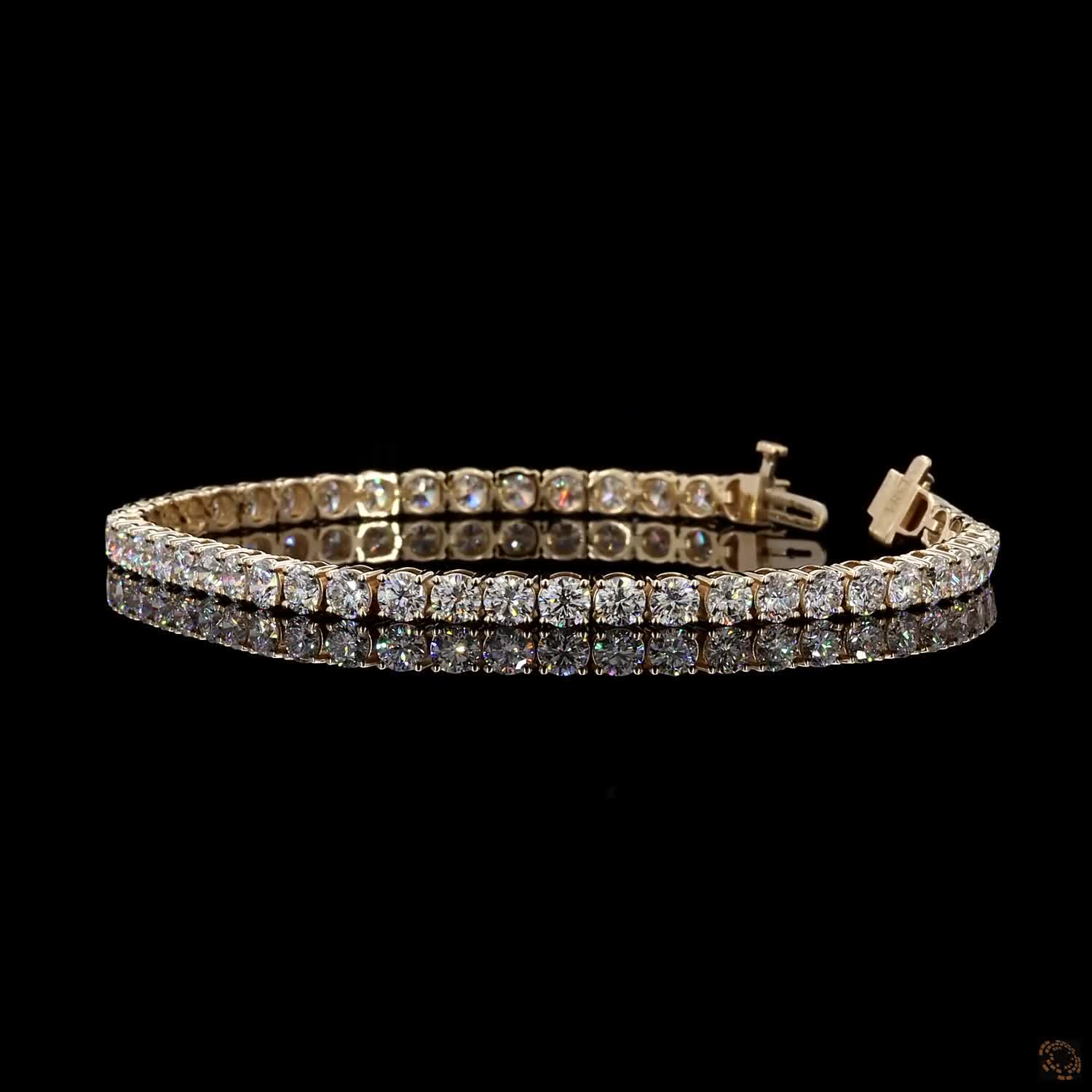 8.18 Ct 14K Yellow Gold Round Moissanite Tennis Bracelet with Double Latch Box Clasp