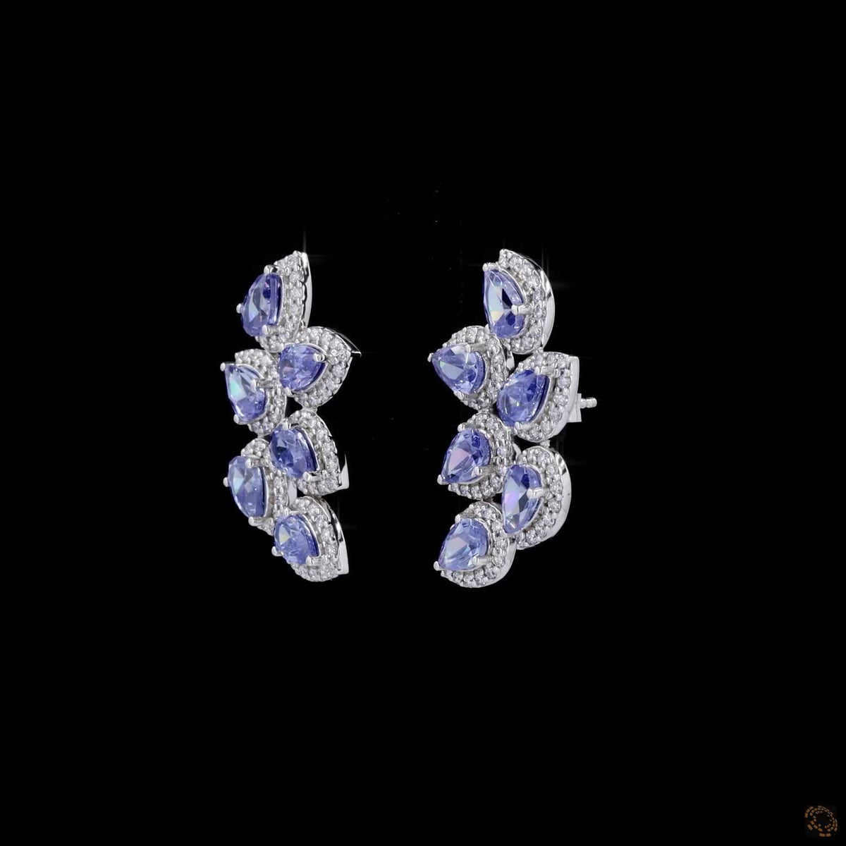 8.24 Ct Pear-Shaped Blue Sapphire Cluster Earrings in Luxurious 14k White Gold