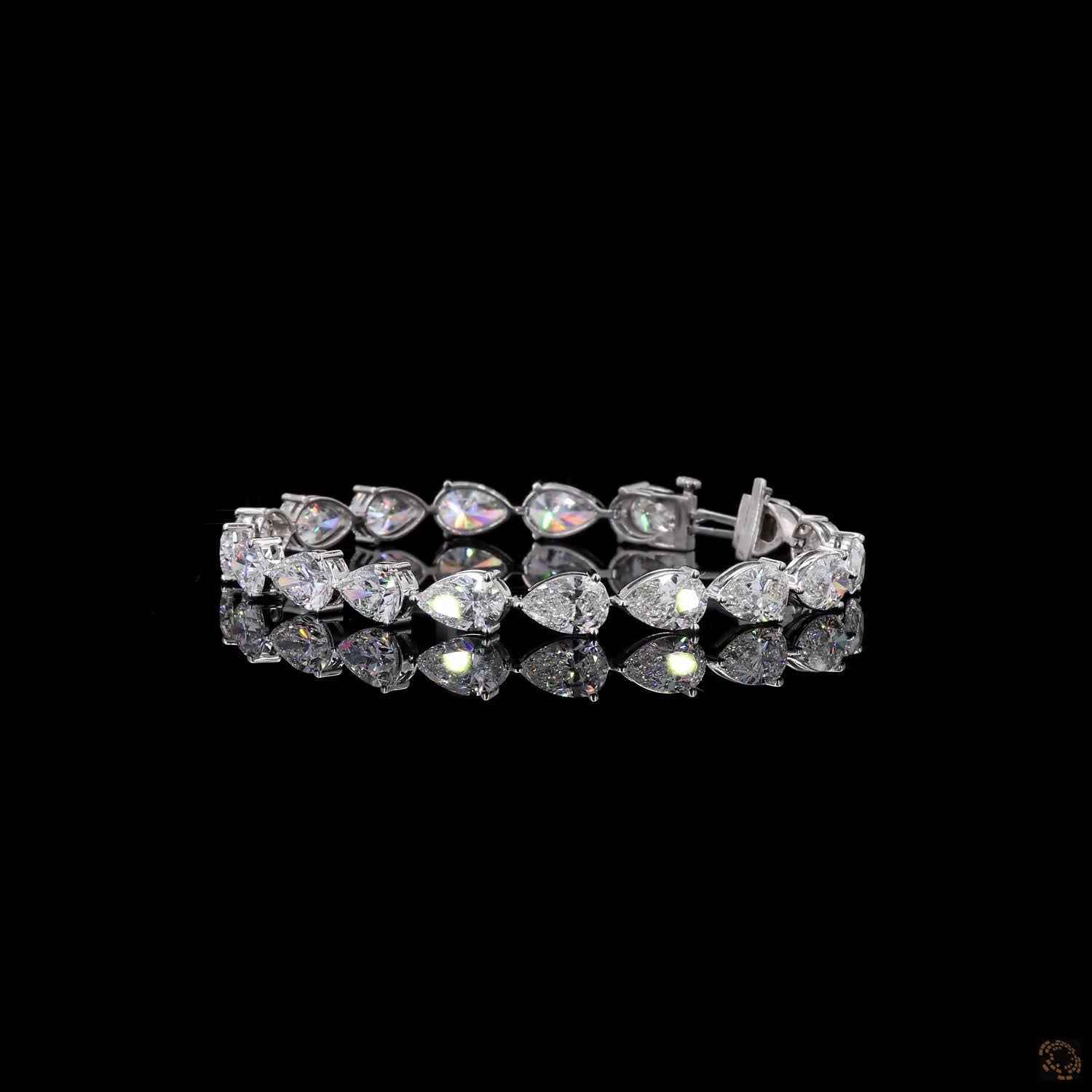 20.31 Ct Pear Cut Moissanite Tennis Bracelet in 14K White Gold | Horizontal East-West Teardrop Diamond Alternative Line Bracelet