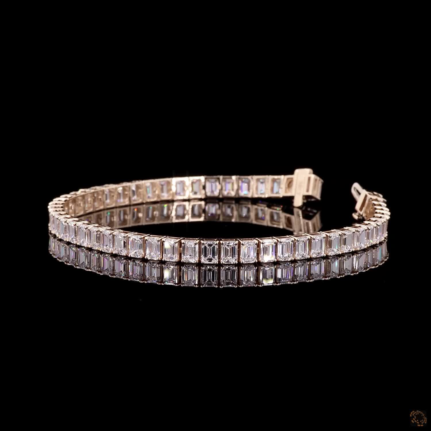 12.95 Ct Yellow Gold Emerald Cut Diamond Tennis Bracelet, Solid Gold Step Cut  Eternity Bracelet, Modern Bridal & Anniversary Jewelry