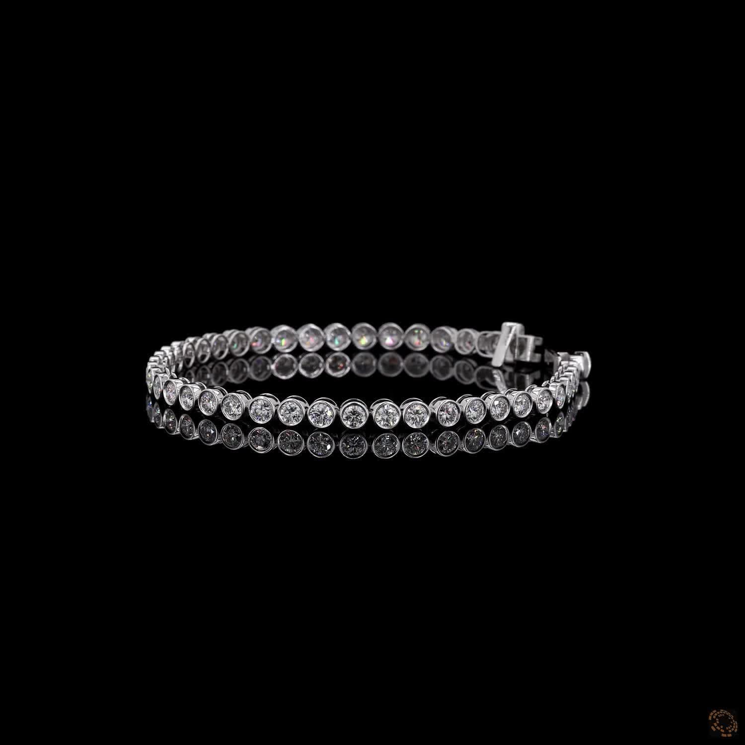 4.56 Ct Round Brilliant Cut Diamond Bezel Set Tennis Bracelet in 14K White Gold – Modern Full Bezel
