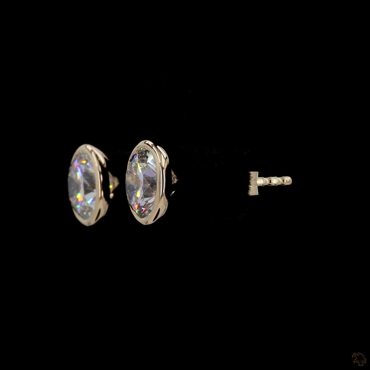 3.18 Ct Bezel-Set Solitaire Round Brilliant Diamond Stud Earrings in 14K Yellow Gold
