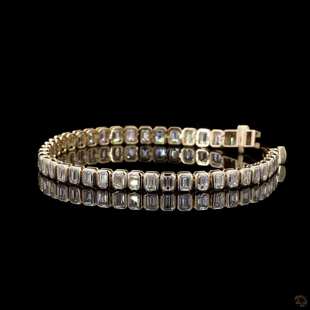 14k Bezel Setting 10.90 Ct Emerald Cut Diamond Tennis Bracelet