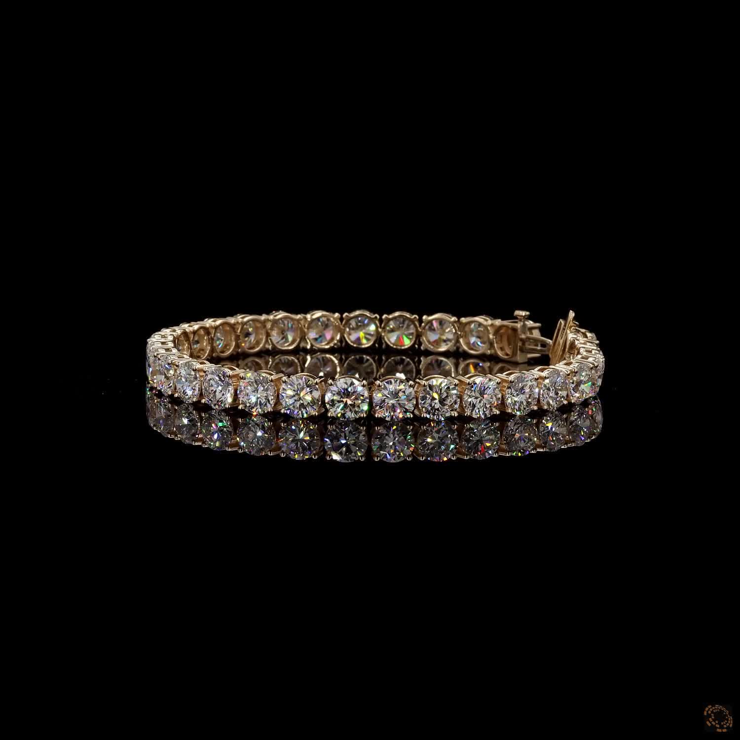 23.27 Ct Yellow Gold Round Cut Diamond Classic Tennis Bracelet