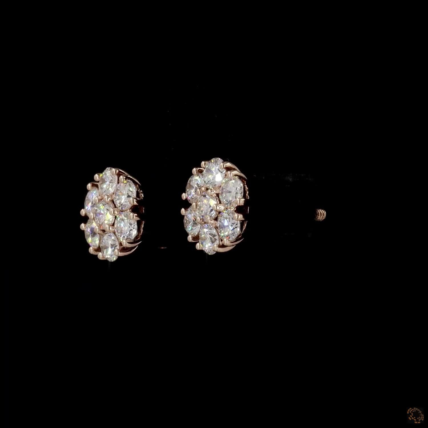 1.38 Ct 14K Rose Gold Round Cut Diamond Flower Cluster Stud Earrings – Blossom Solitaire Illusion Studs