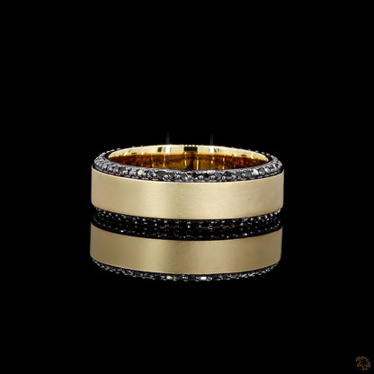 0.83 Ct Yellow Gold Ring with Eternity Set Black Diamonds Custom Made Band