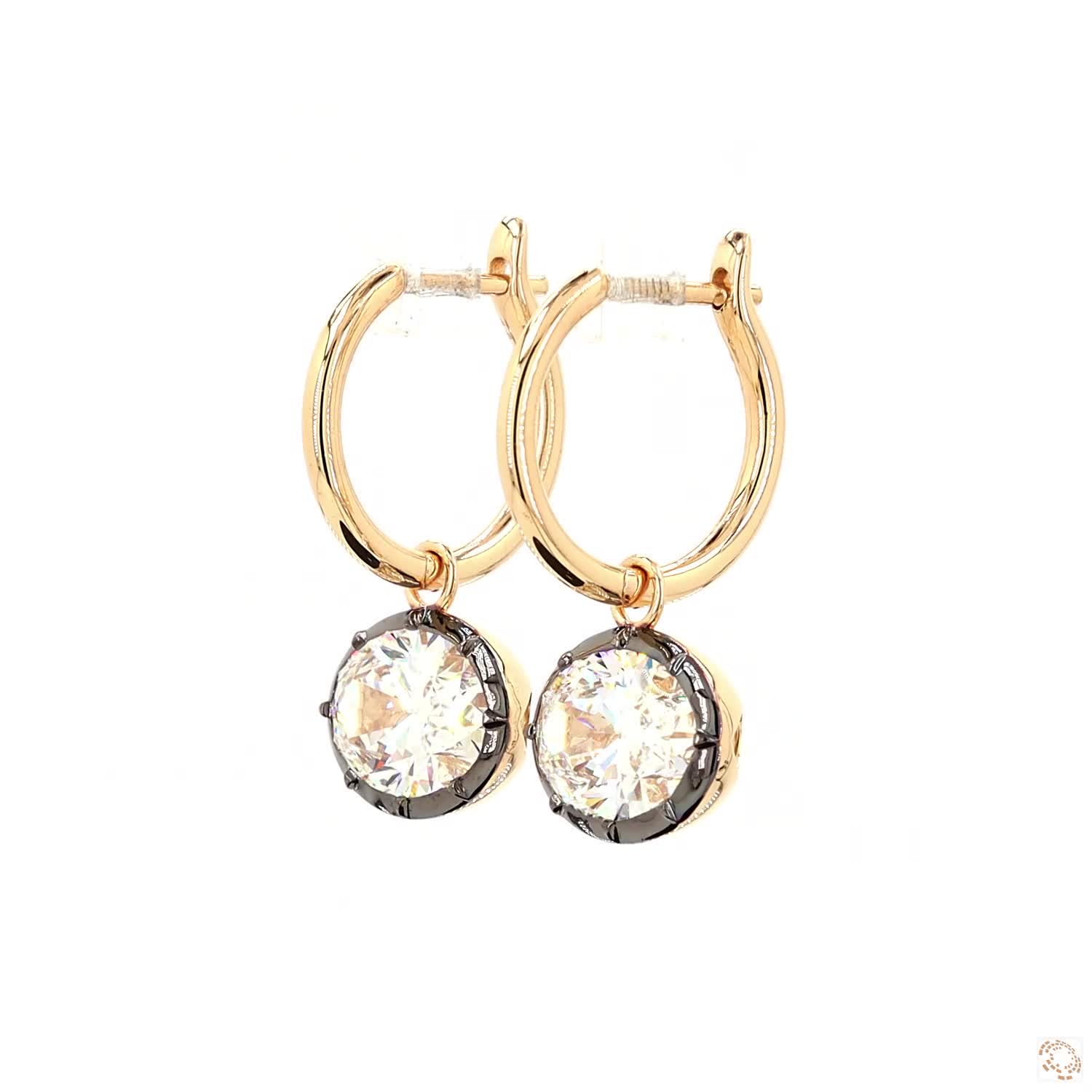 6.12 Ct Blackened Gold Oval Diamond Dazzle Drop Hoop Earrings in 14K Gold