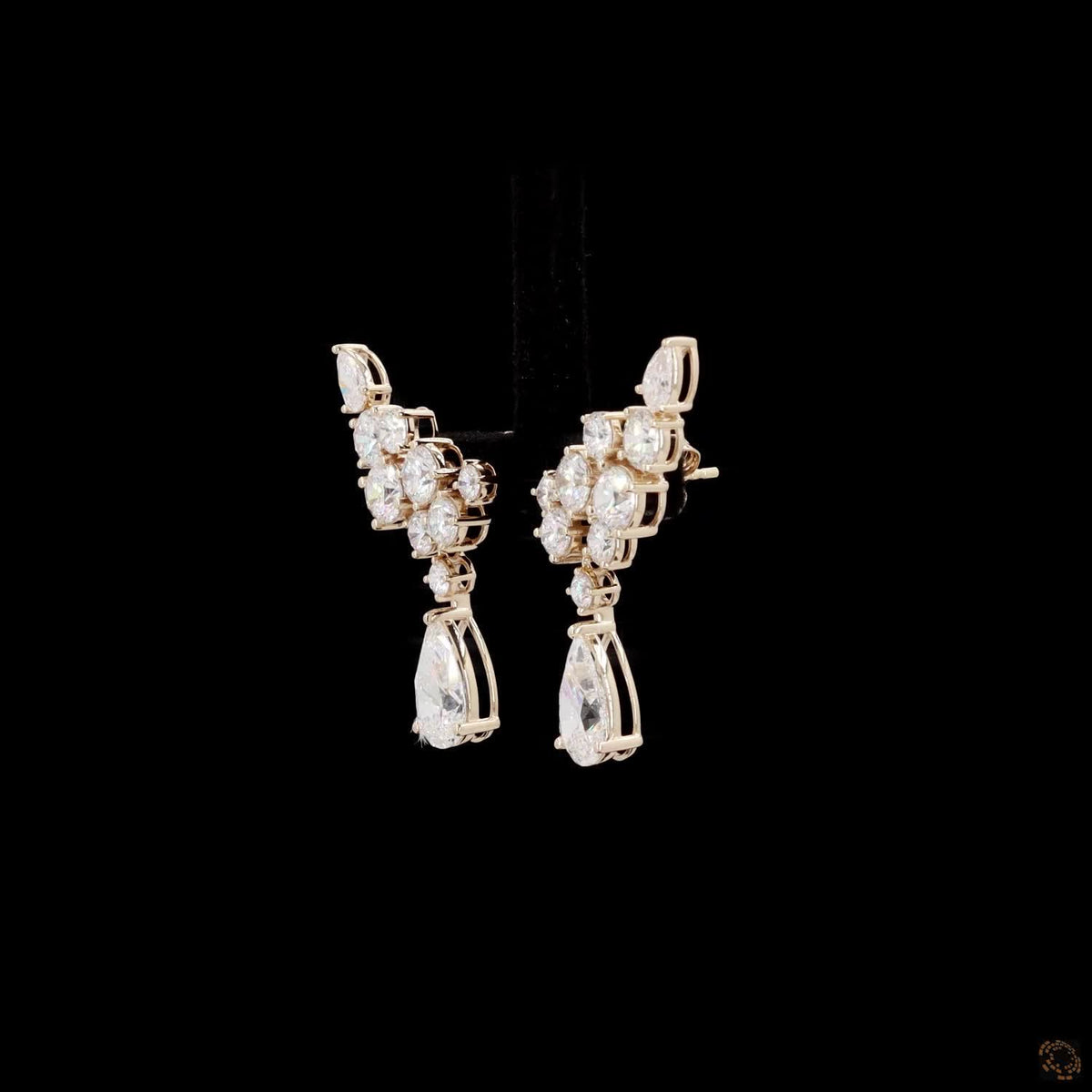 7.97 Floating Diamond Cluster Ear Crawler Earrings with Pear Dangles