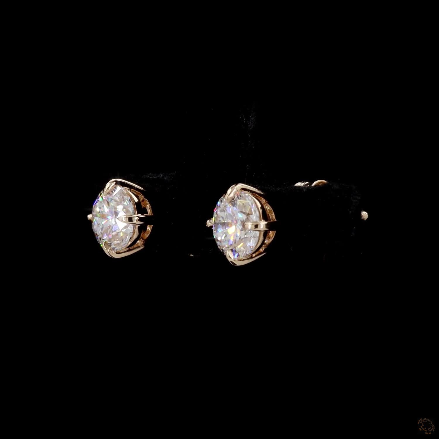 1.43 Ct Round Diamond Solitaire Stud Earrings, High-Polish 14K Yellow Gold Compass-Set Single-Claw Studs for Women