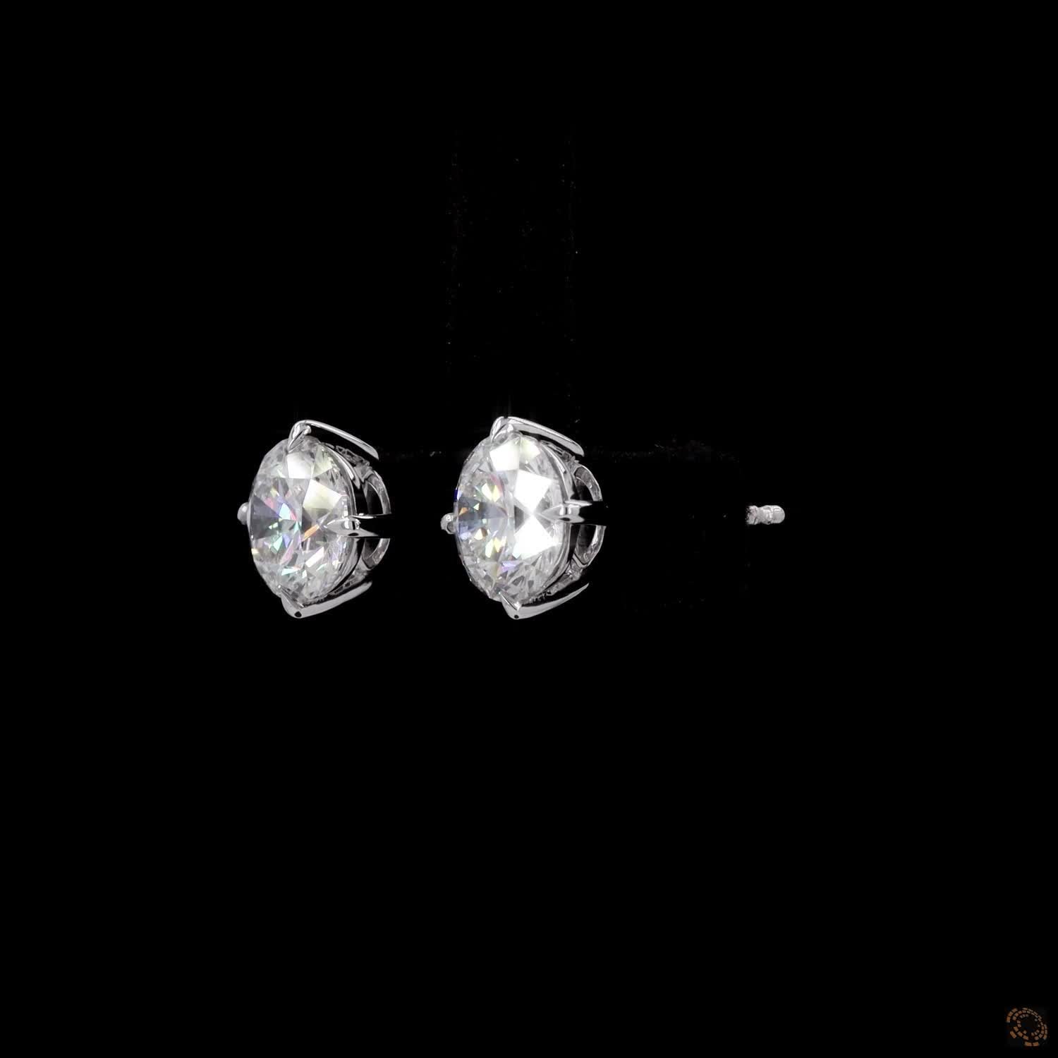 3.08 Ct Round-Cut Diamond Solitaire Stud Earrings in White Gold