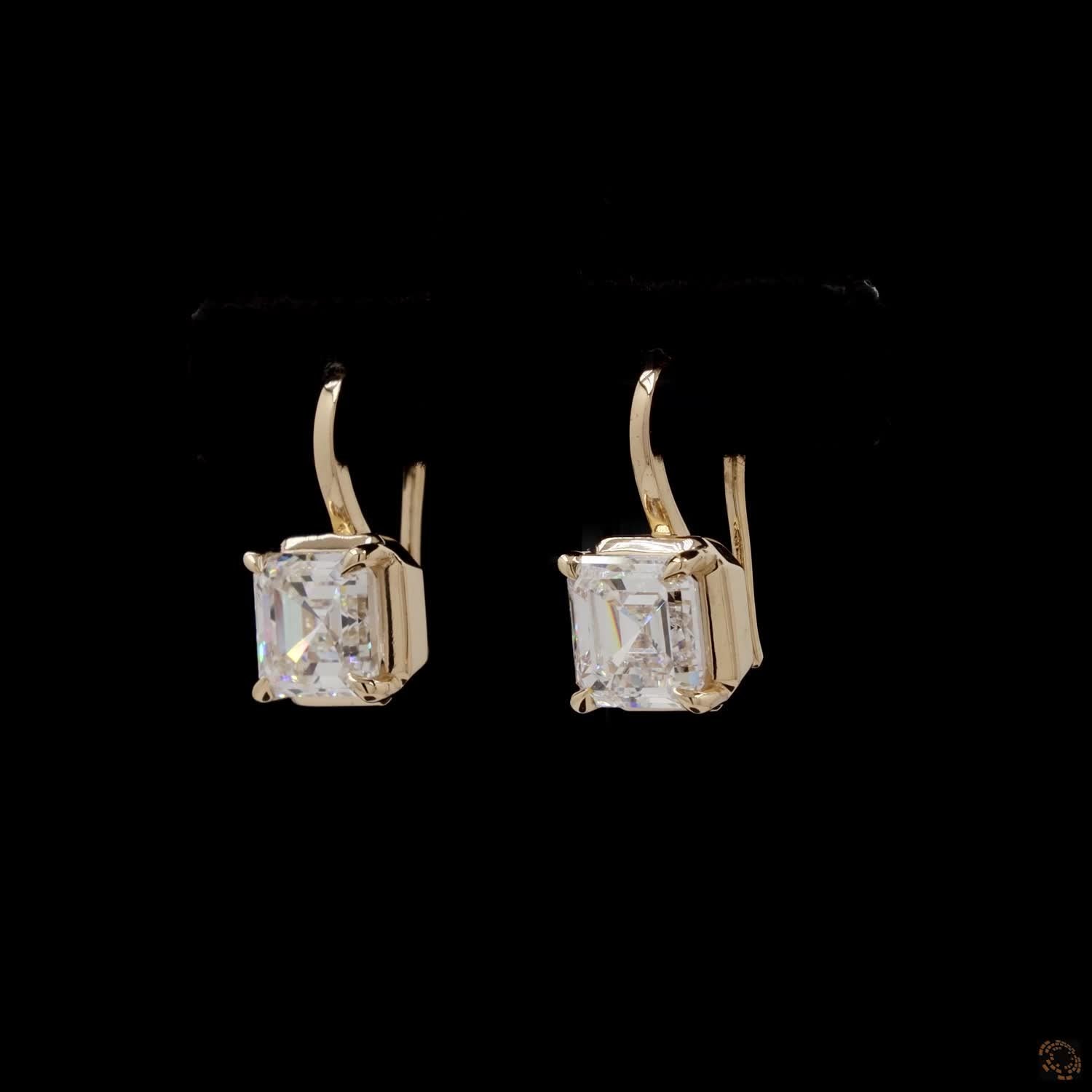 2.11 Asscher Cut Diamond Bezel-Set Leverback Drop Earrings in Yellow Gold