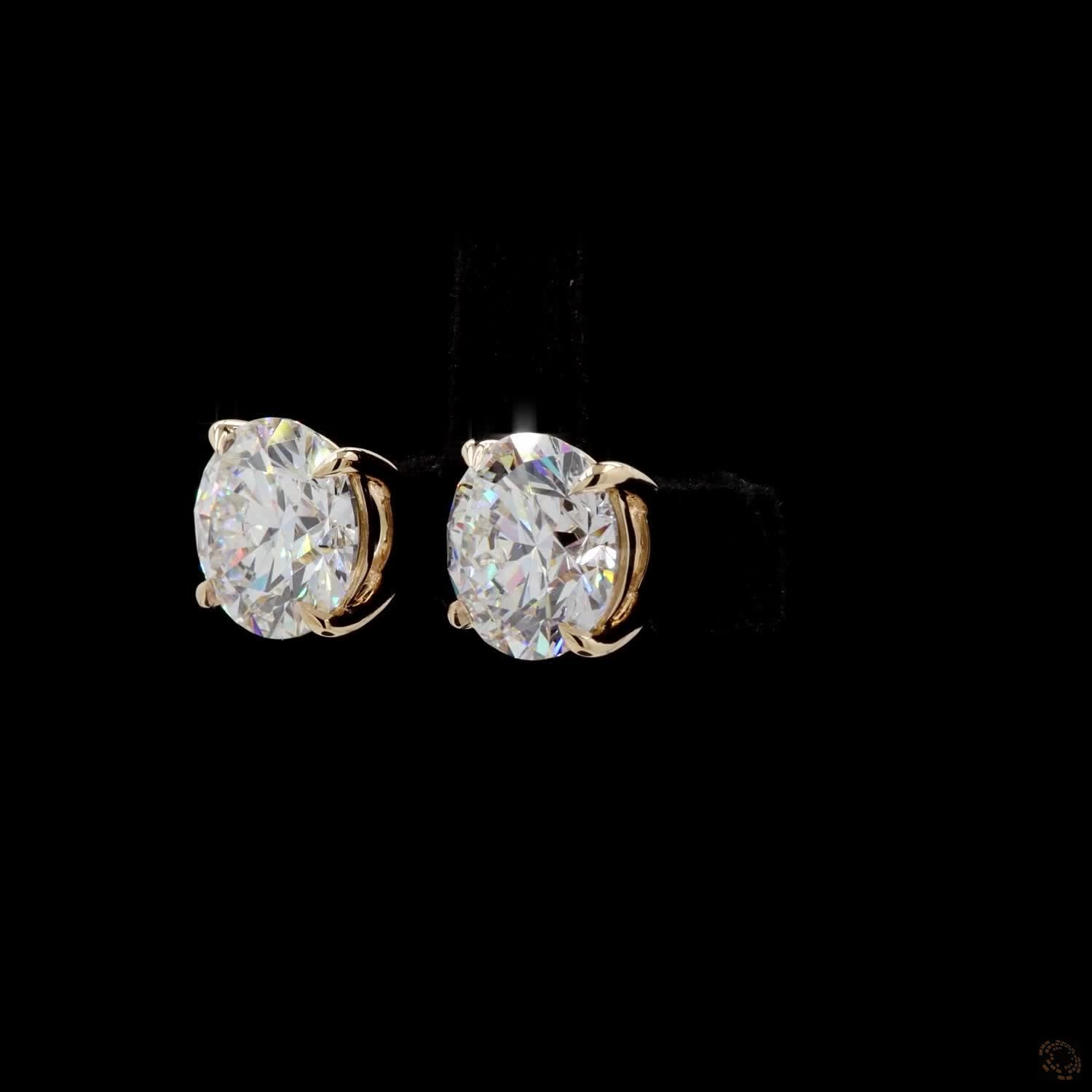 8.03 Ct Classic Round Cut Diamond Solitaire Stud Earrings in 14K Yellow Gold | 4-Prong Claw Setting with Friction Backs