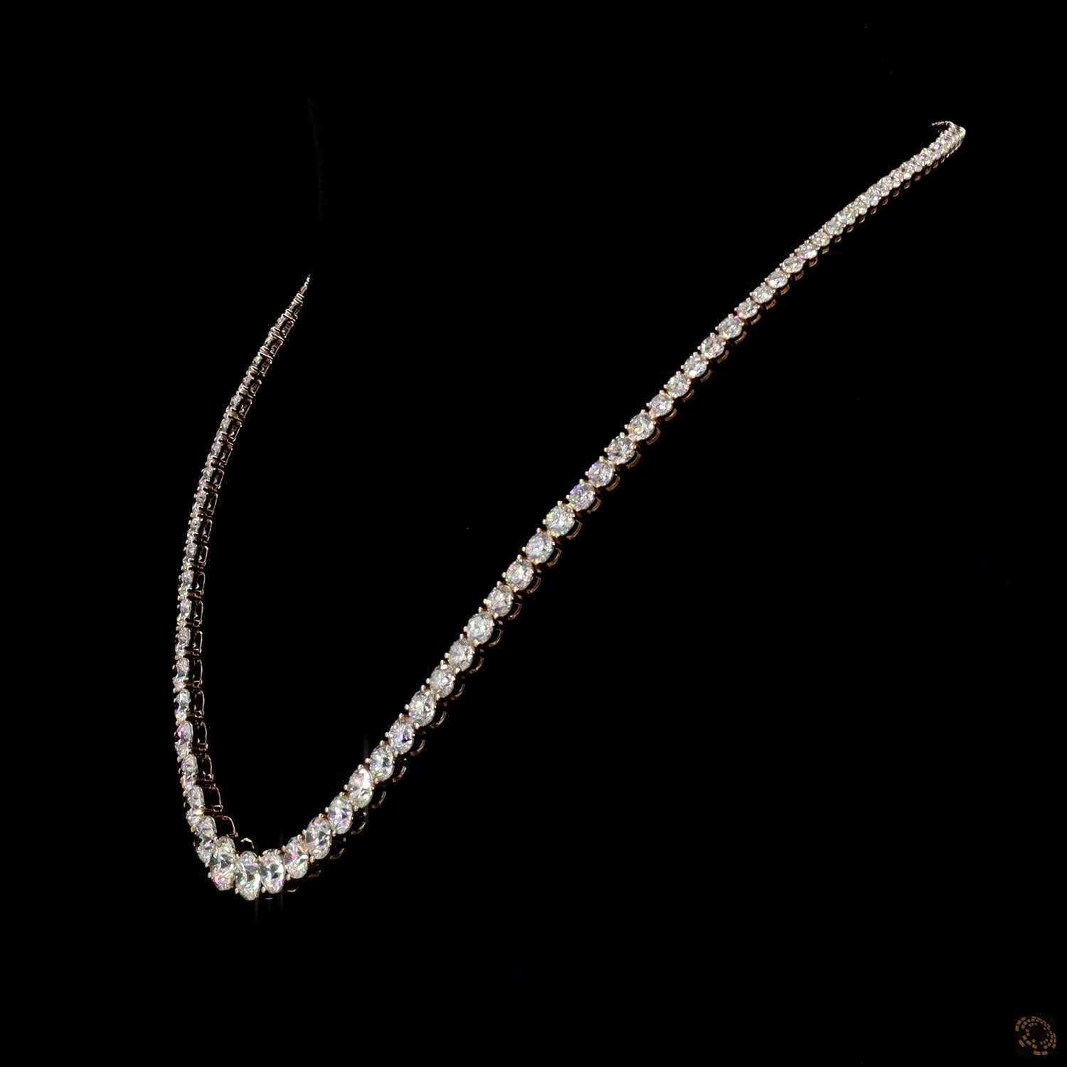 28.91 Ct Graduated diamond tennis necklace, round cut diamond Riviera necklace, gold diamond line necklace, graduated diamond collar, luxury fine jewelry necklace