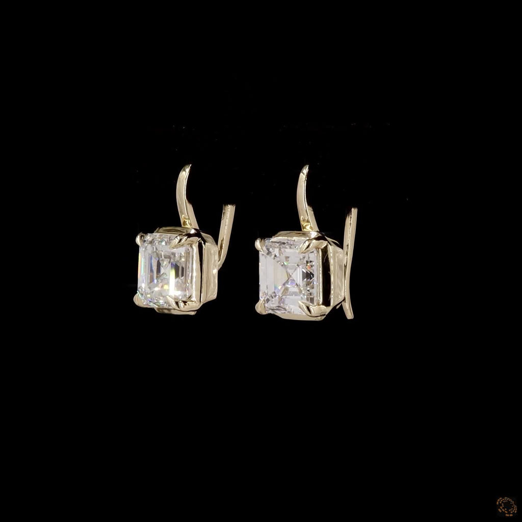 3.06 Ct Asscher Cut Earrings: 14K Yellow Gold