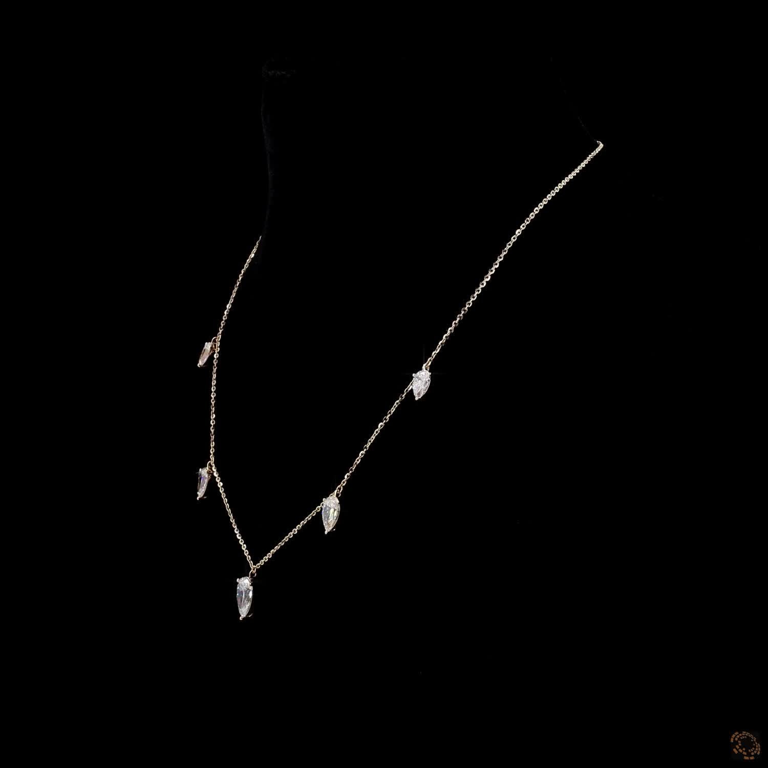 5.34 Ct Pear Cut Diamond Drop Station Choker Necklace in Rose Gold