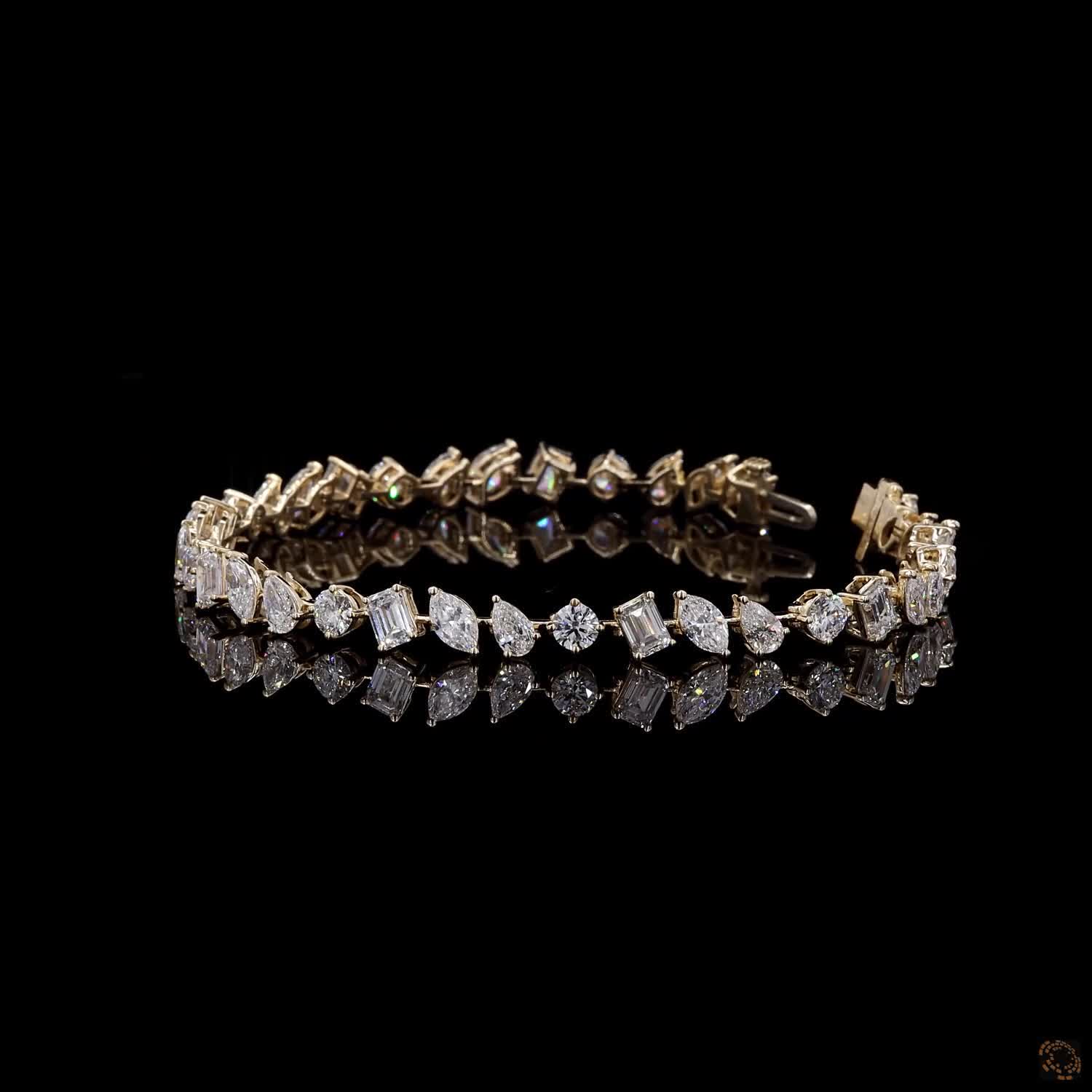 8.30 Ct Yellow Gold Multi-Shape Moissanite Fancy  Bracelet, Fancy Cut Emerald Marquise Pear Eternity Line Bracelet, Unique Fine Jewelry Gift for Her