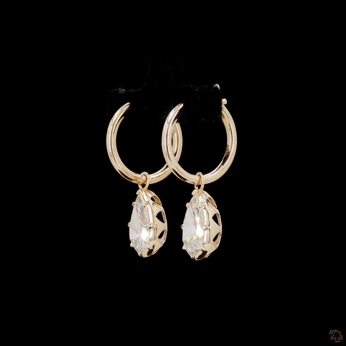 4.1 Pear Cut Diamond Huggie Hoop Dangle Earrings in Yellow Gold