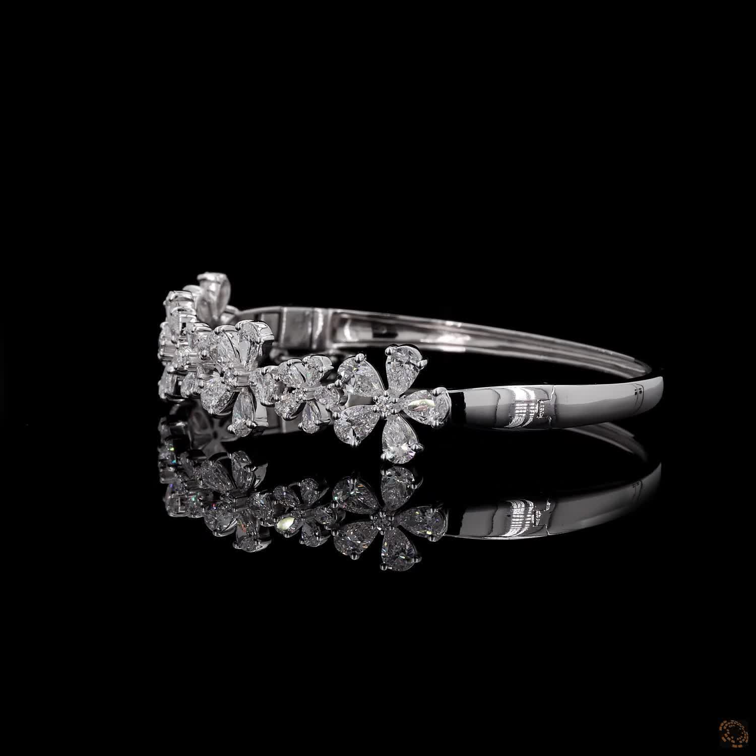 8.72 Ct Diamond Flower Cluster Station Bangle Bracelet in White Gold