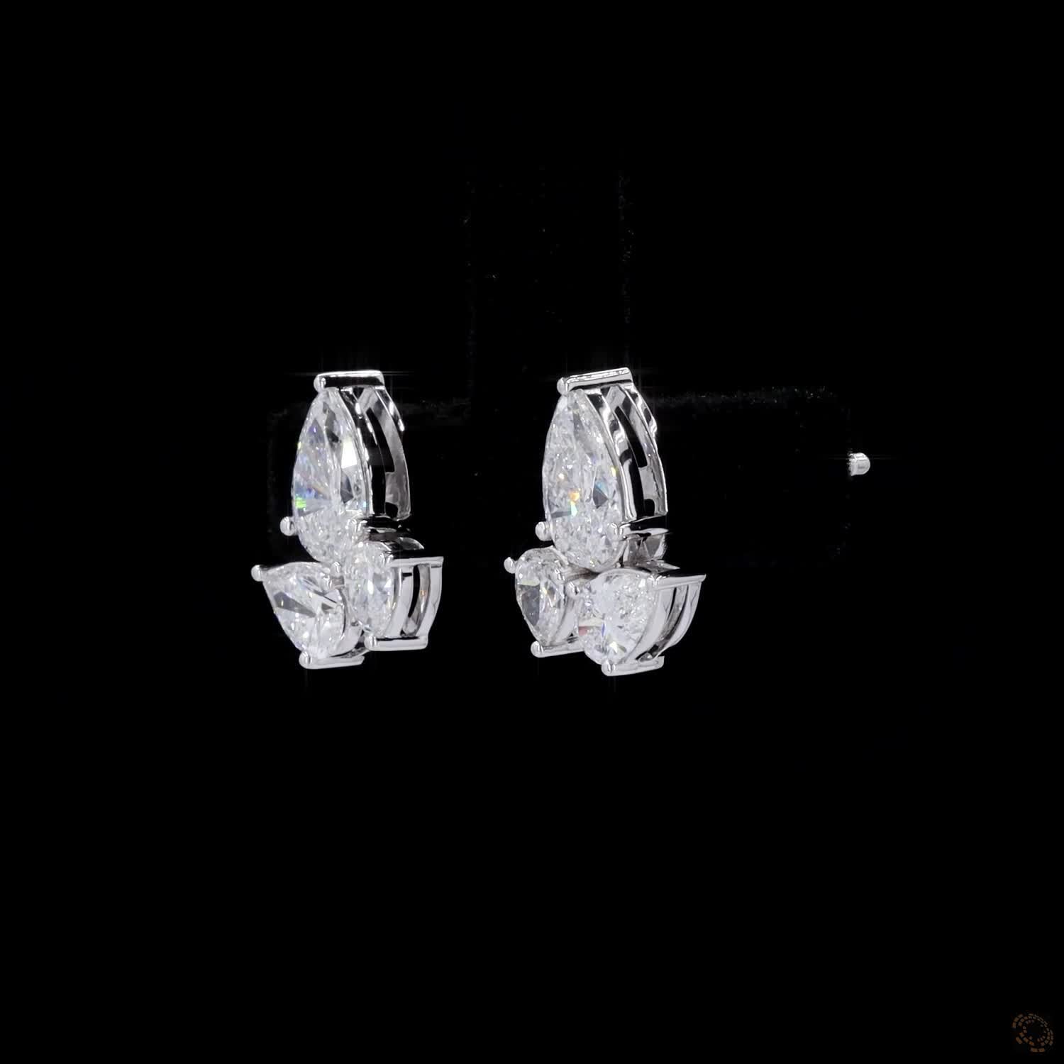 1.82 Ct Pear Cut Diamond Cluster Lotus Fashion Earrings in White Gold