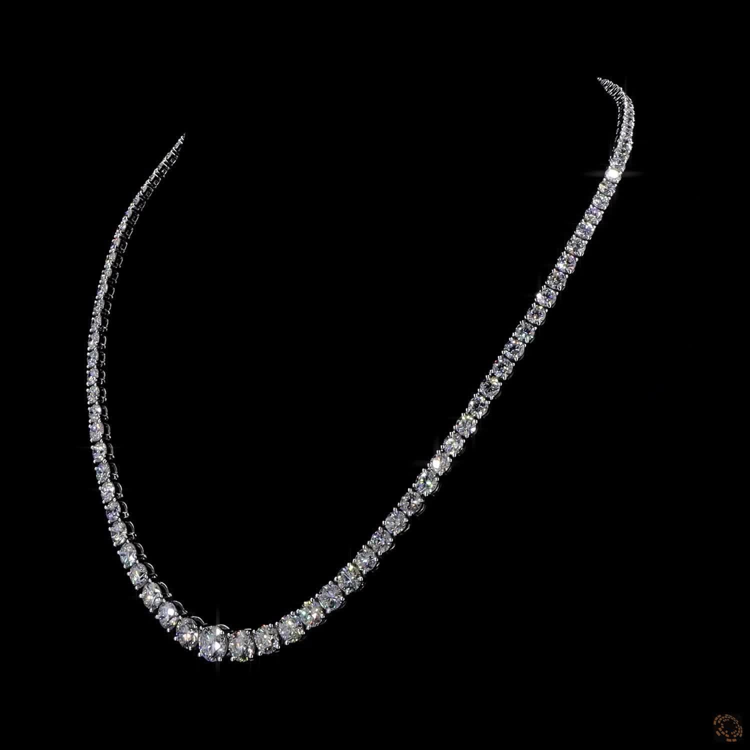 27.80 Ct Round Cut Graduated Diamond Tennis Necklace in 14K White Gold