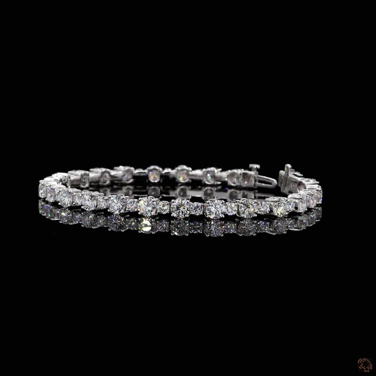 9.14 Ct Alternating Round Moissanite Tennis Bracelet in 14K White Gold | Multi-Size Graduated Diamond Alternative Line Bracelet