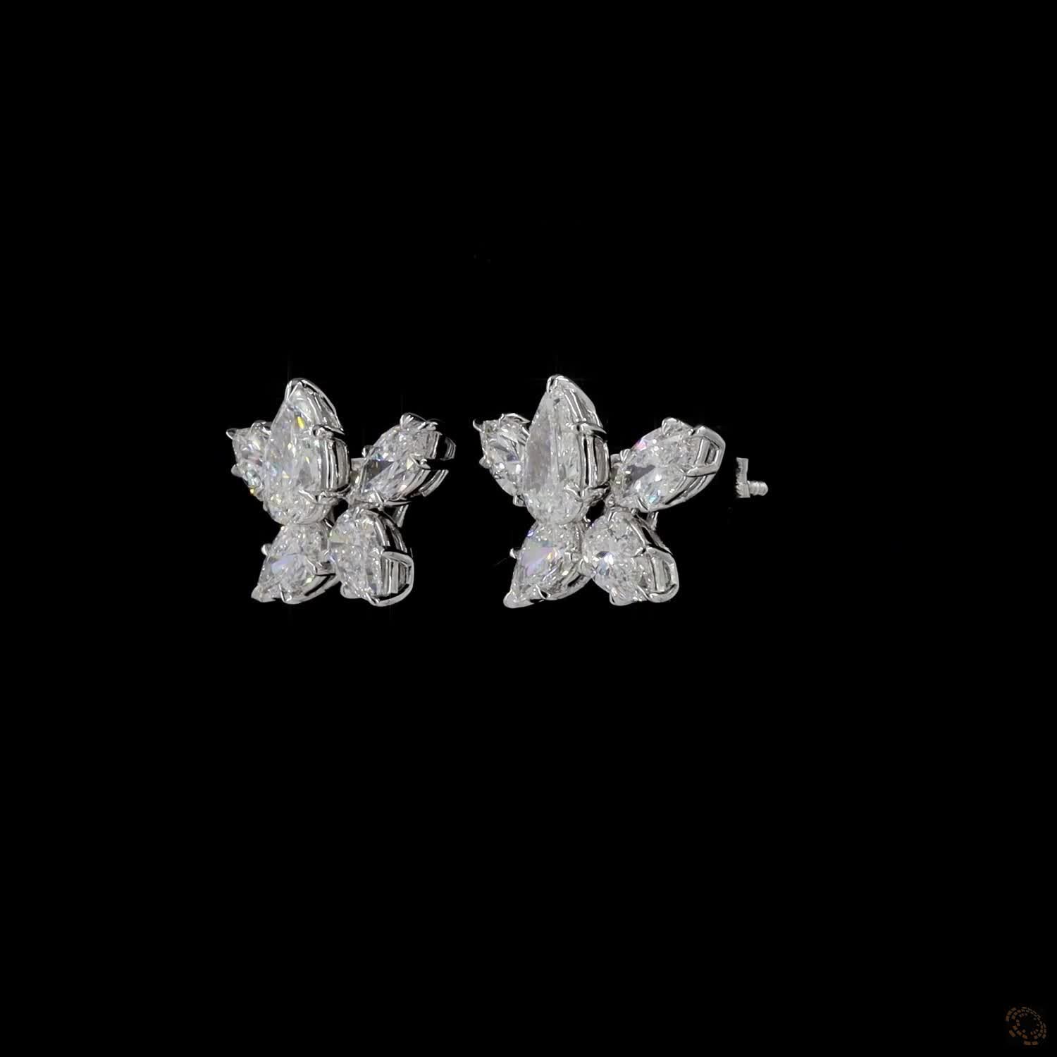 4.49 Ct Pear and Marquise Cut Diamond Flower Cluster Earrings