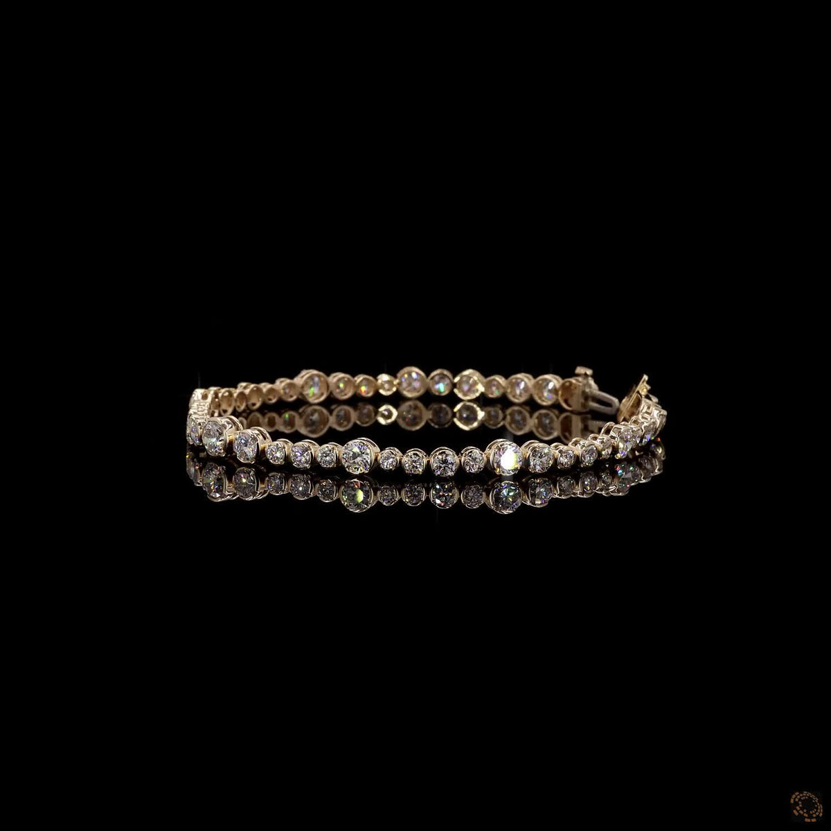 5.88 Ct 14K Yellow Gold Graduated Round Bezel Tennis Bracelet with Double Latch Box Clasp