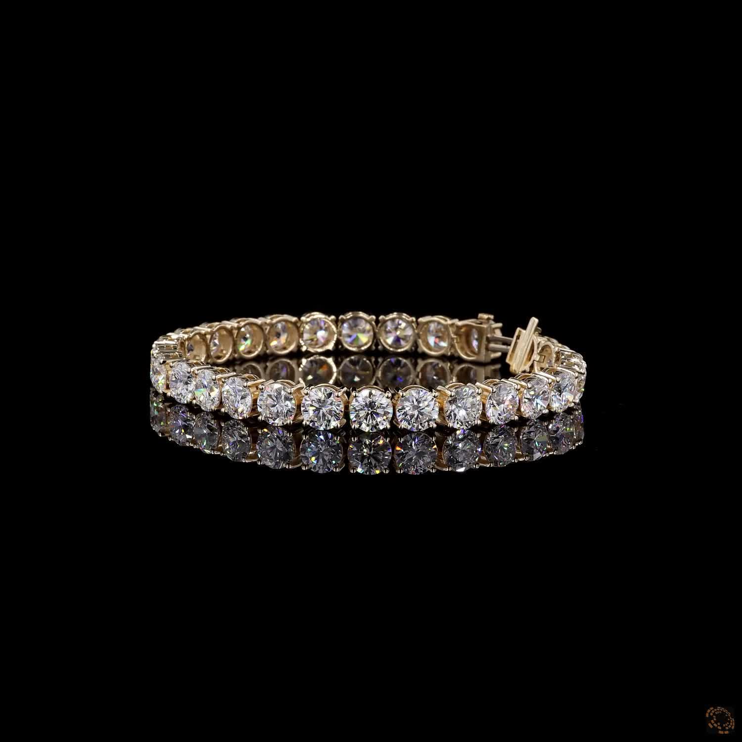 28.61 Ct 14K Yellow Gold Round Cut Tennis Bracelet with Double Safety Latch