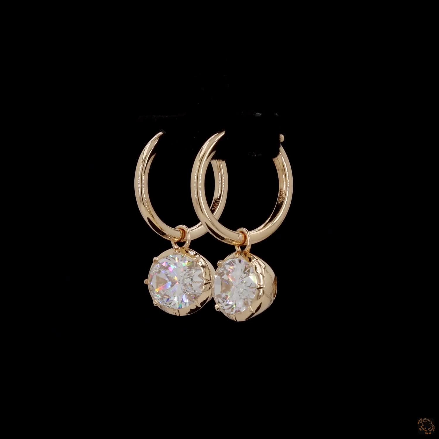 5.06 Horizontal Oval Solitaire Diamond Huggie Hoop Earrings in Yellow Gold