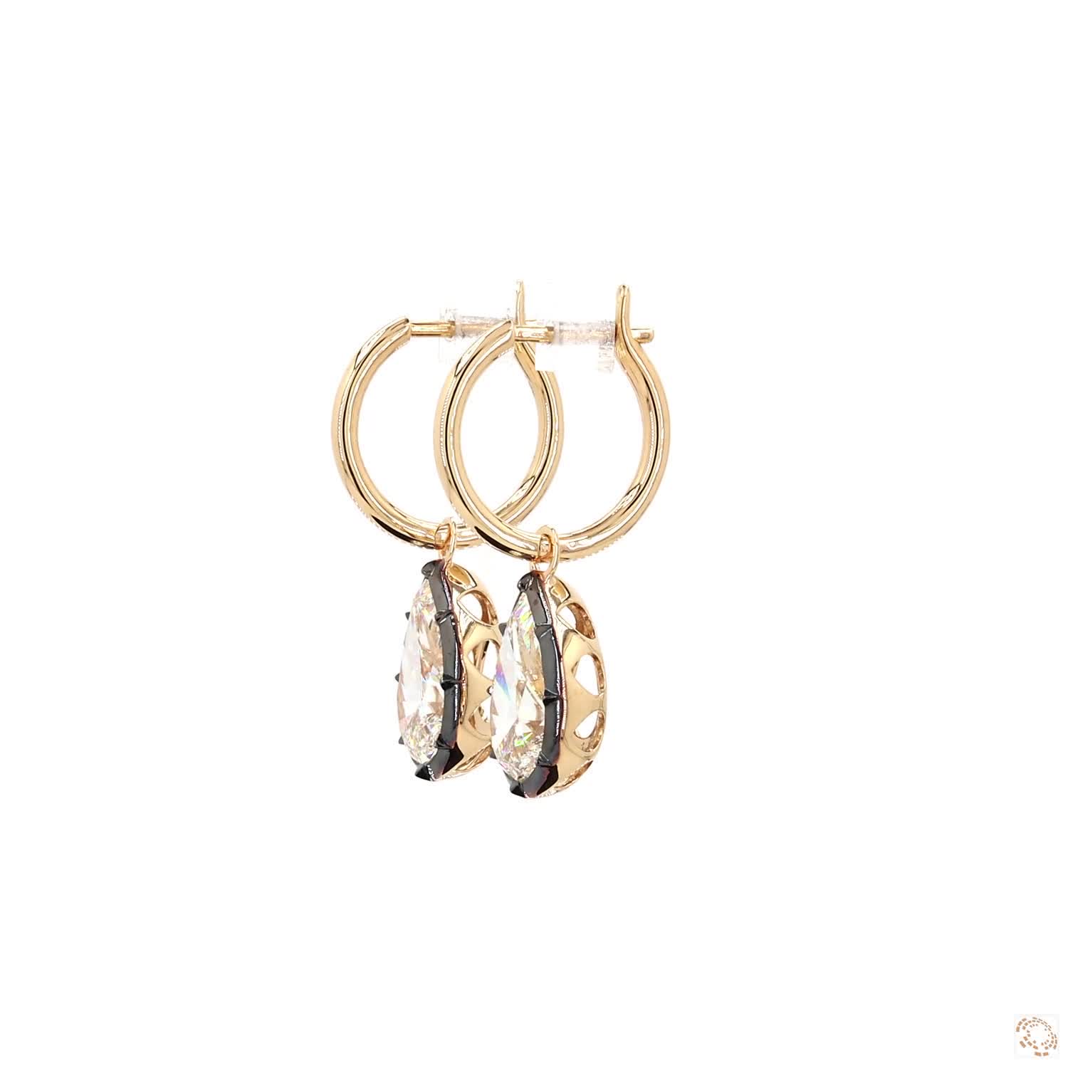 6.16 Ct Pear-Shaped Diamond Black Rhodium Bezel Huggie Charm Earrings