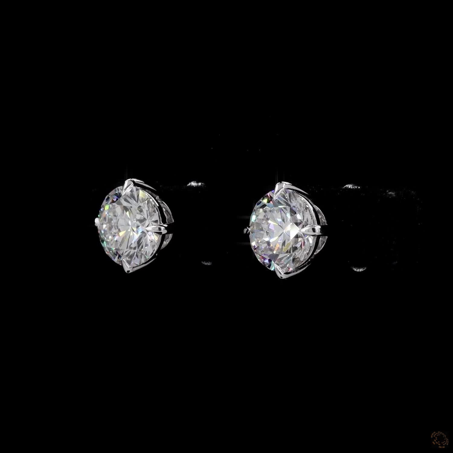 2.03 Ct Round Cut Diamond Solitaire Stud Earrings in 14K White Gold | Compass-Set 4-Prong Claw Basket Studs