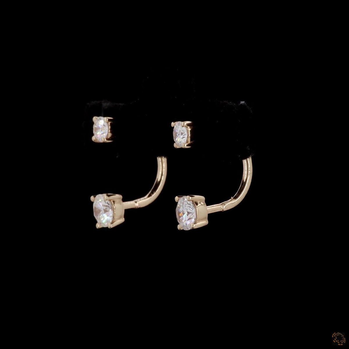0.74 Ct 14K Yellow Gold Graduated Diamond Ear Jackets | Convertible Two-Stone Front-Back Solitaire Earrings