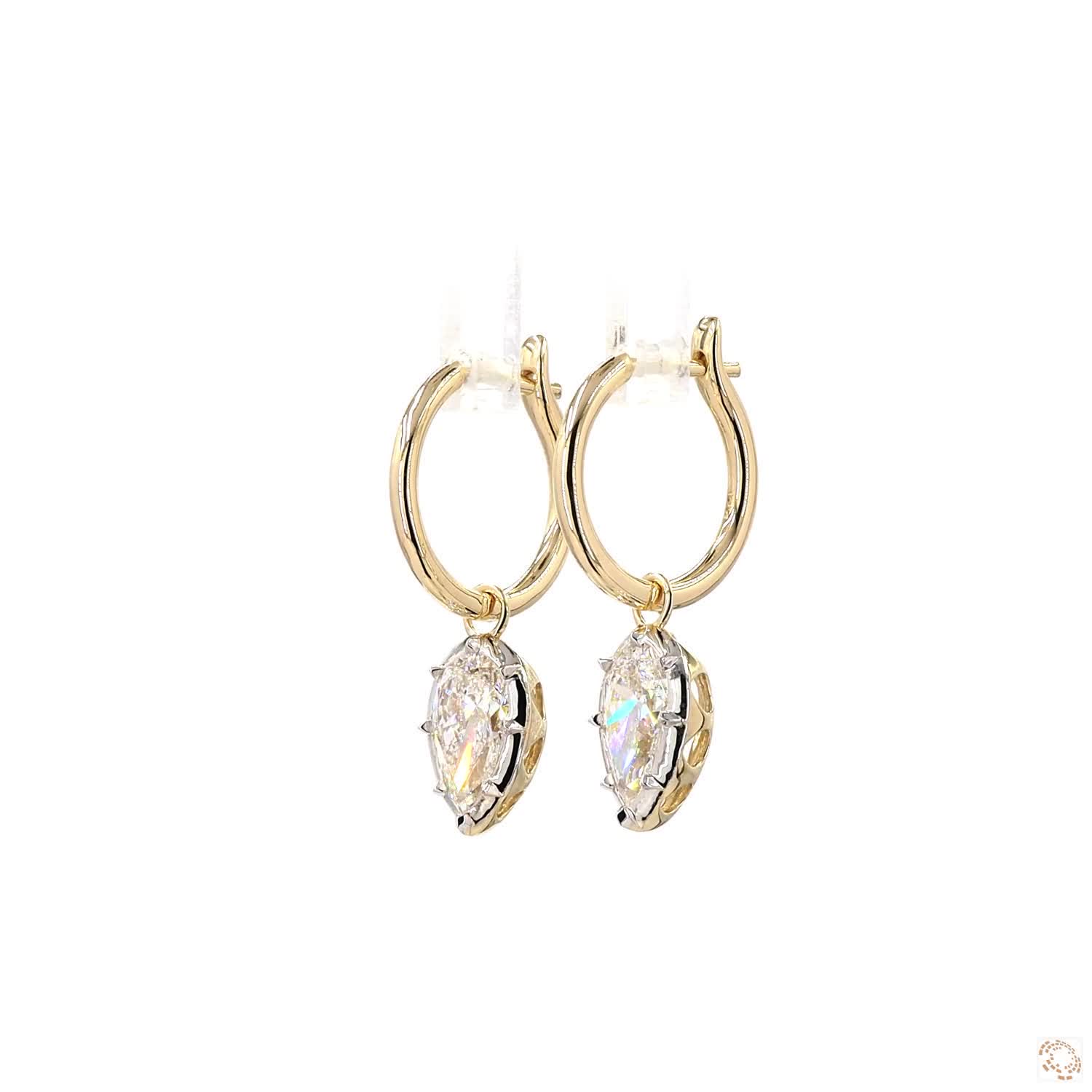 6.09 Ct Pear Cut Diamond Drop Huggie Earrings in 14K Two-Tone Gold | Solitaire Teardrop Dangle Hoops