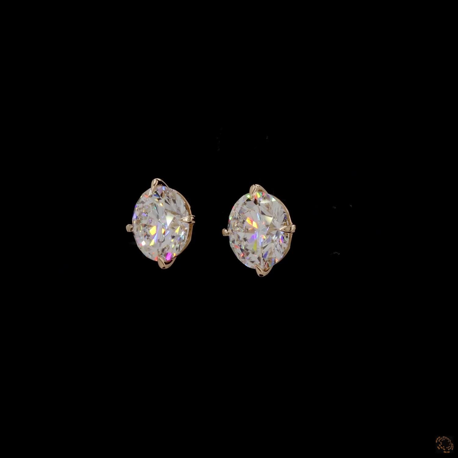 6.08 Ct Round solitaire diamond studs, yellow gold diamond stud earrings, classic round diamond earrings, 4-prong diamond studs yellow gold, brilliant cut diamond studs