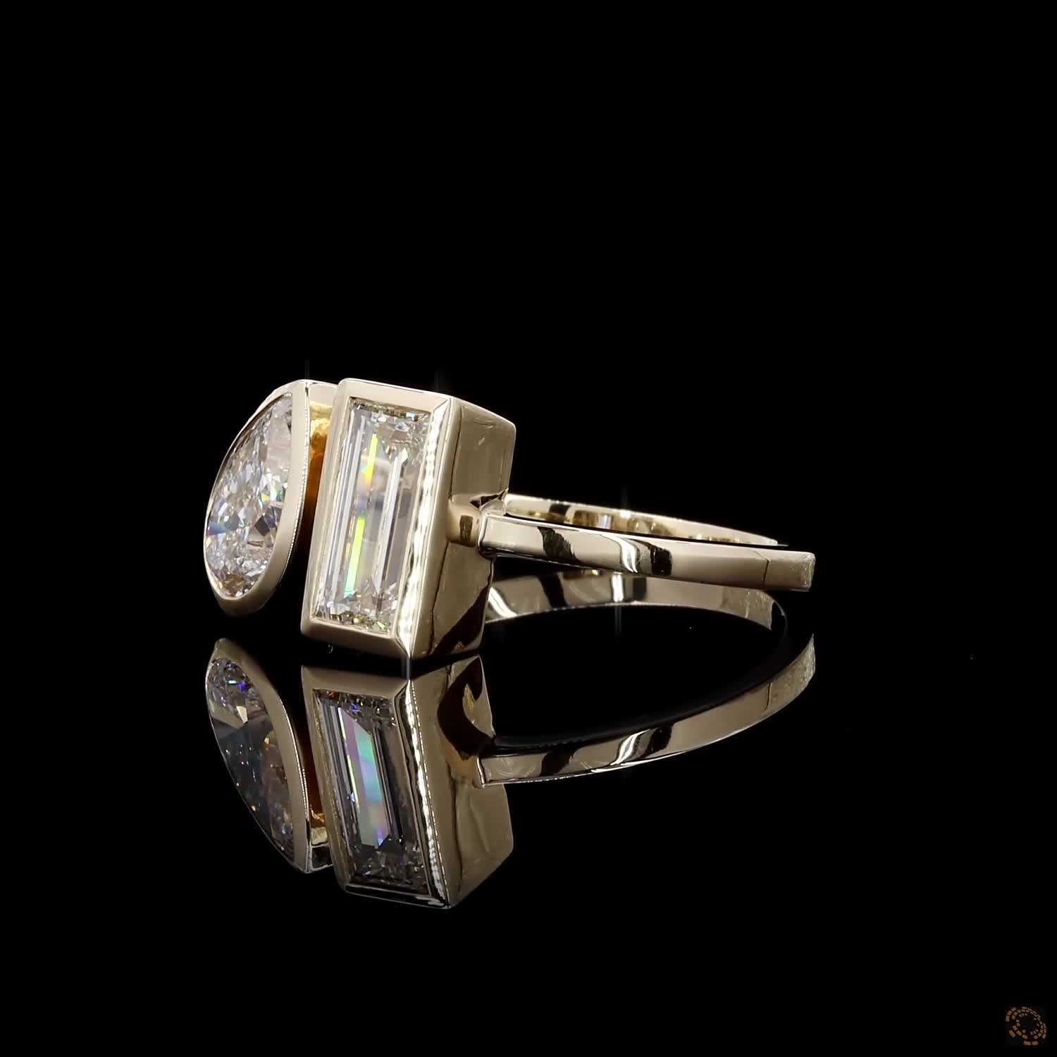 1.97 Cts Pear & Baguette Cut Lab Grown Diamond Ring 14k Yellow Gold