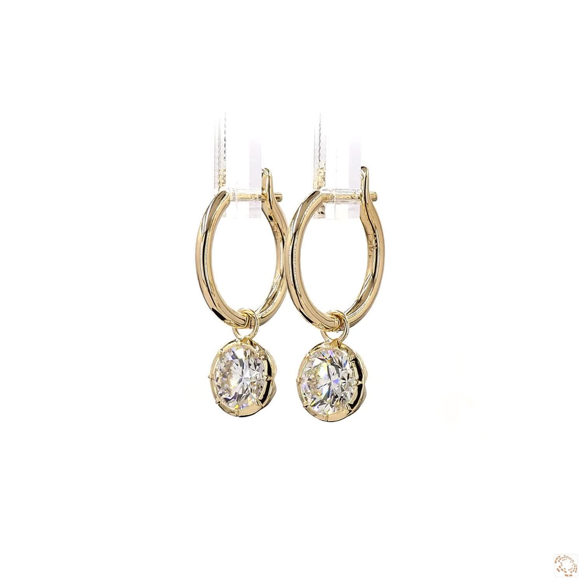 3.08 Ct 14K Yellow Gold Round Cut Solitaire Diamond Dangle Hoop Earrings – Bezel Framed Charm Drops