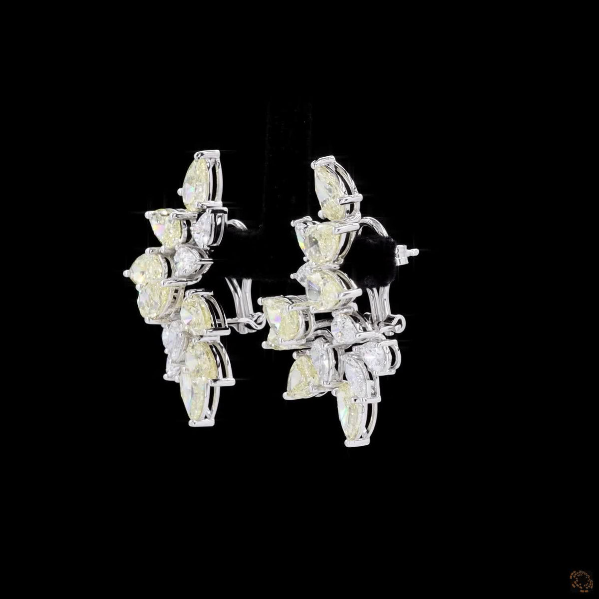 13.11 Ct Pear Cut Fancy Yellow Diamond Leaf Climber Fashion Earrings in White Gold