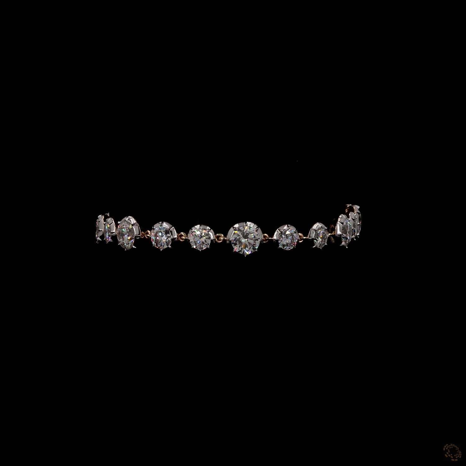 9.39 Ct Yellow Gold Graduated Round  Bracelet, Station Link Tennis Line Bracelet, Fine Bridal & Evening Jewelry